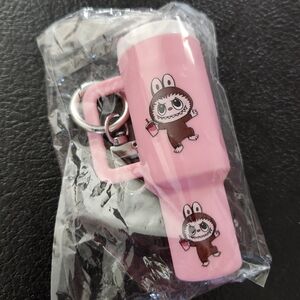 Labubu Themed Pink Tumbler Mug Keychain, Backpack Charm With Mini Straw